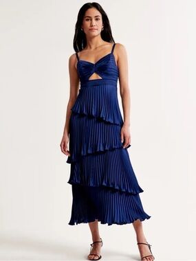 ABERCROMBIE Navy Pleated Tiered Spaghetti-Strap Dress